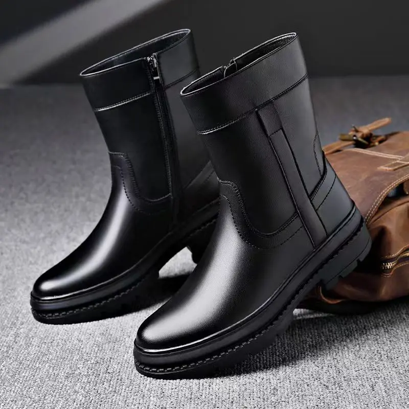 

men fashion chelsea boots genuine leather shoes cowboy autumn winter platform boot brand designer handsome high motorcycle botas