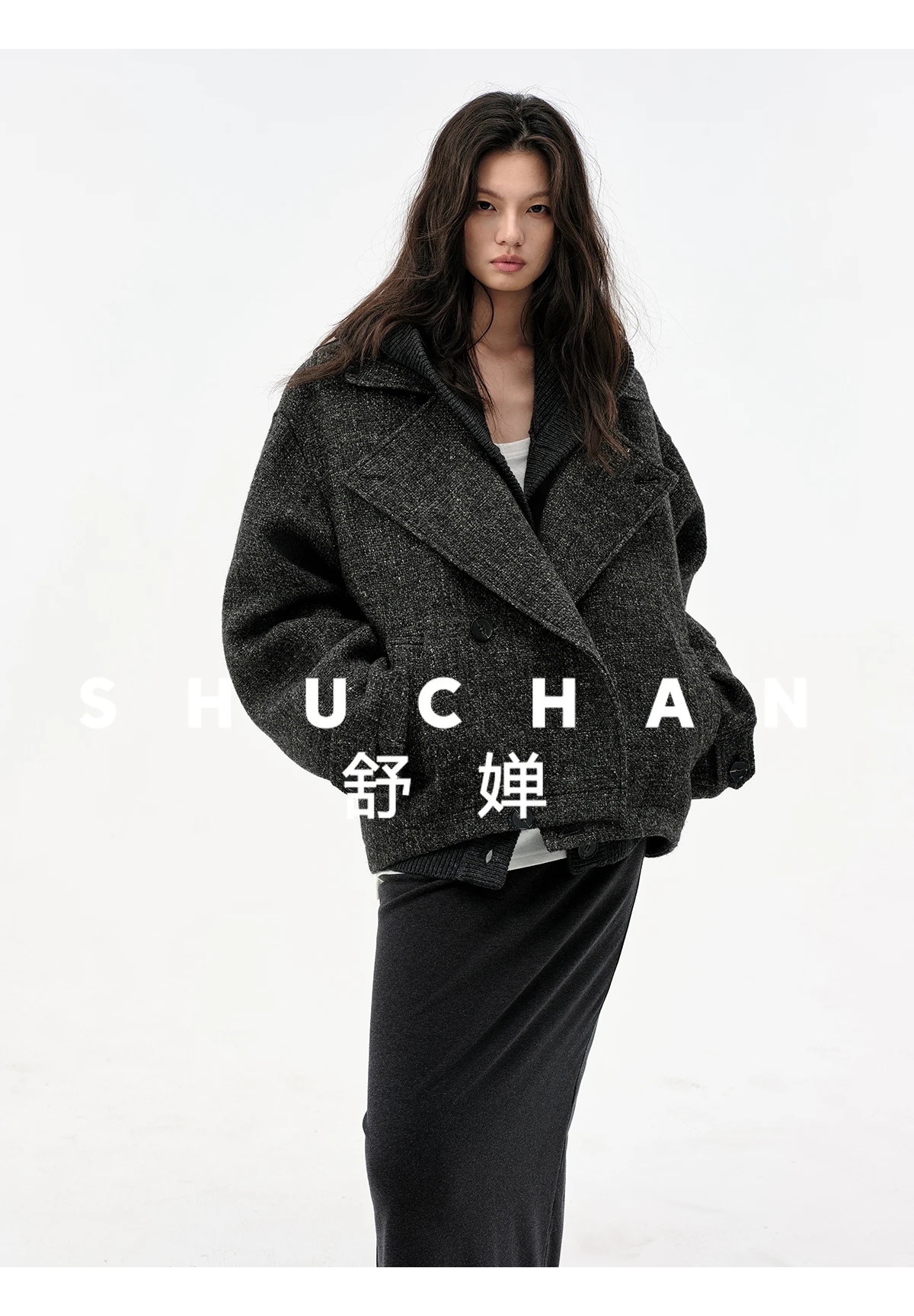 Wool Linen Dark Gray Tweed Short Coat Men's 25 Winter New Coat Women Casacos De Inverno Feminino Frete Grátis