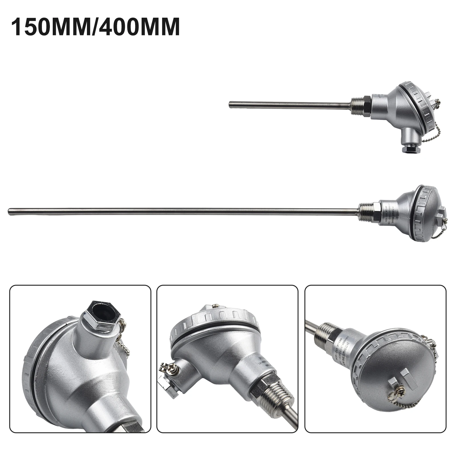PT100 Temperature Sensor Probe Stainless Steel 1/2'' NPT Thread Thermocouple Terminal Head -200~420°C 50-400mm Pipe Length