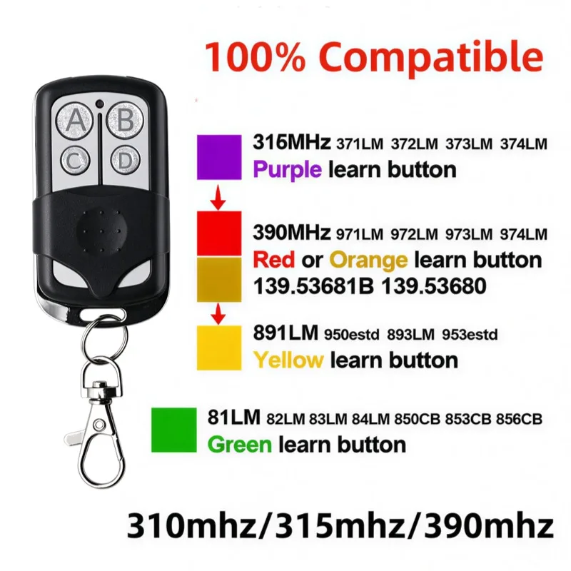 Universal Garage Door Remote Control 4‑Button 315/390MHz For LiftMaster Chamberlain Craftsman Replace 371LM 893LM 81LM Key Fob