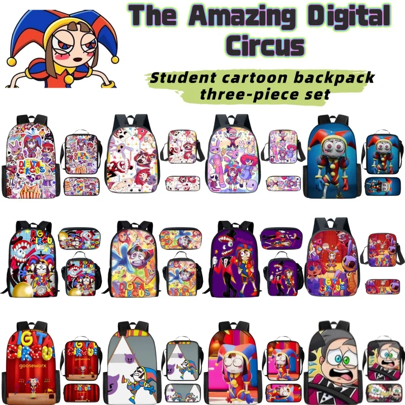THE AMAZING DIGITAL CIRCUS cartoon anime merchandise polyester student backpack, shoulder bag, and pencil case three-piece set