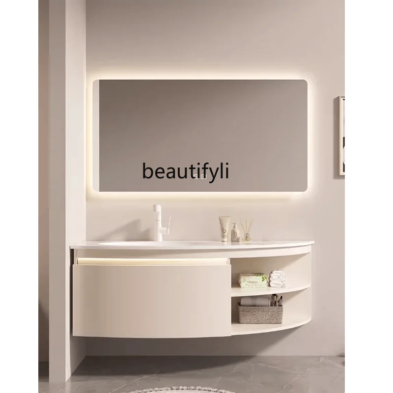 

Light Luxury Stone Plate Seamless Ceramic Whole Washbin Special-Shaped Washstand Washbasin Bathroom Cabinet