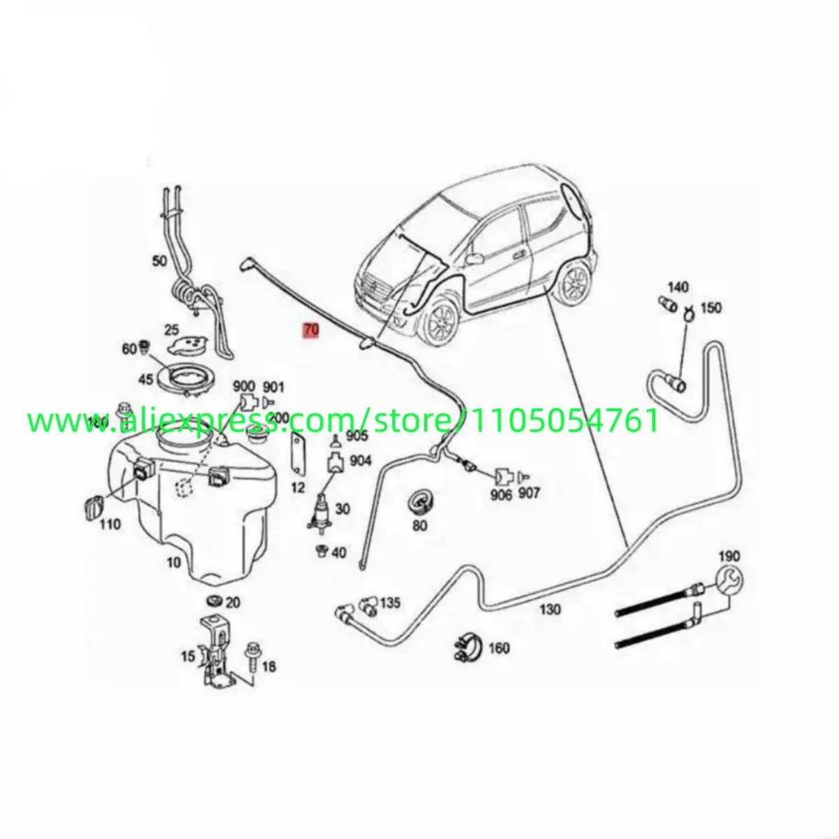 A1698600492 windshield cleaning nozzle spray hose is suitable for m-ercede-b-enz W169 W245 models from 2004 to 2012