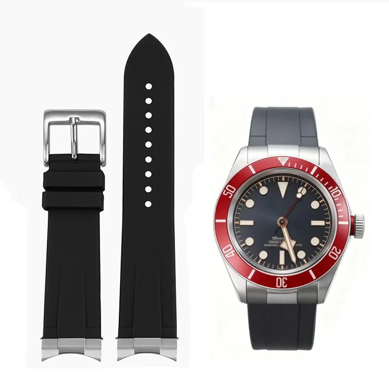 20mm 21mm 22mm Rubber Strap for Tudor 39mm 1958 GMT M79363 Black Bay Black Shield Watchband Steel Curved End Linker Bracelet