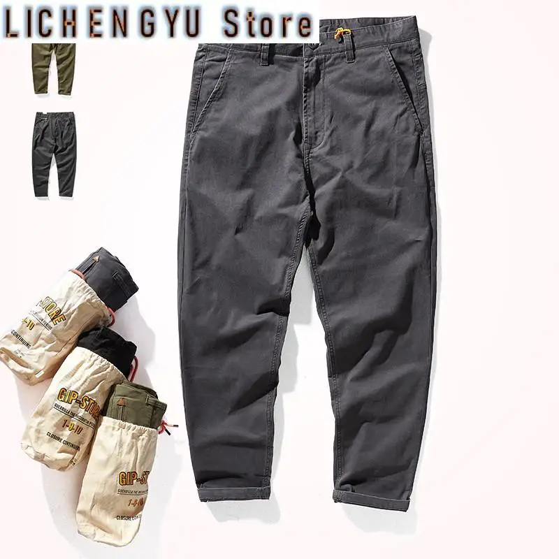 

Американские ретро тканые CHINO повседневные брюки для инструментов мужские модные тонкие классические эластичные потертые старые саржевые деловые прямые брюки
