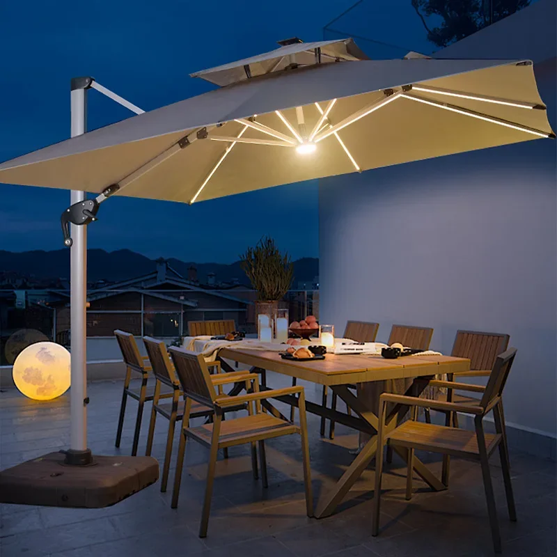 Outdoor Solar Parasol Large LED Outdoor Day and Night Wind Resistant Garden with Light