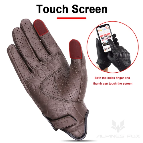 Imagen 2 del producto SUOMY Guantes de moto perforados de verano Retro marrón cuero Real Cafe Racer Guantes de moto pantalla táctil Scooter Guantes