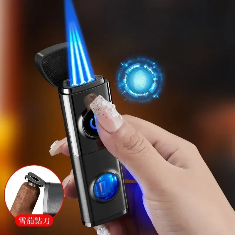Cigar-Specific Three-Fire Lighter Refillable Butane Windproof Cigar Lighter, High-Power Portable Igniter, Smoking Accessories view 2