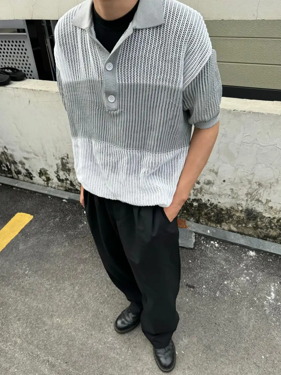 

R Simons Handmade Knitwear Hollow out Splicing Color Blo Cotton Blend Ele Sle Casual Wear for Youth