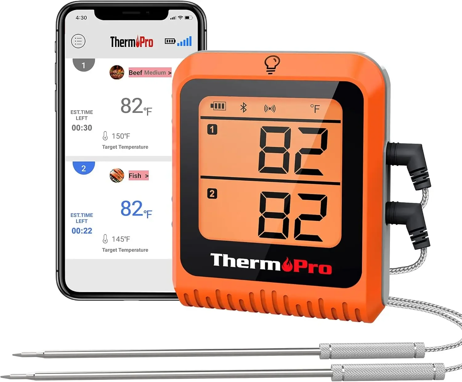 

ThermoPro Wireless Meat Thermometer of 650FT for Smoker Oven, Bluetooth Grill Thermometer with Dual Probes, Smart Rechargeable