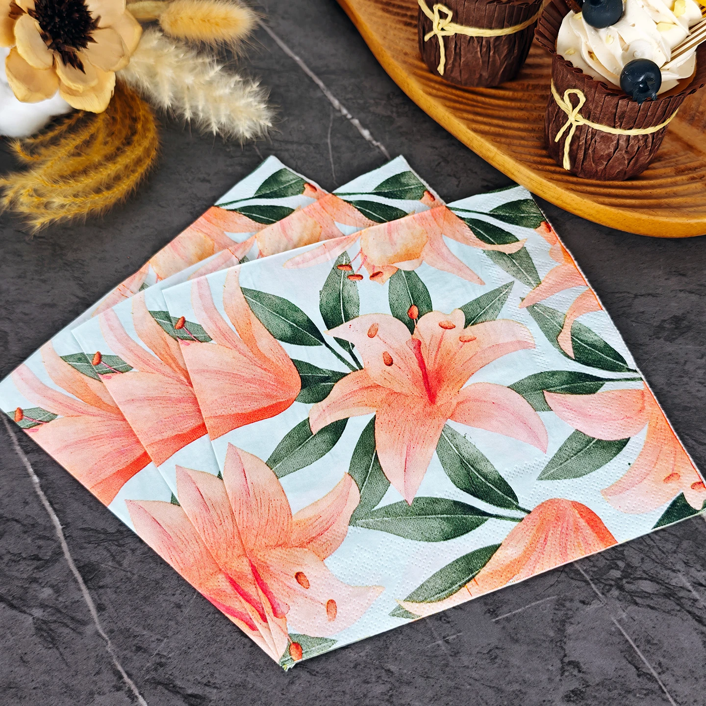 20/50pcs 33*33cm 2ply Lily Pattern Napkins for Dining,Baking,Festive Parties,and Wedding Decorations,Perfect for New Year