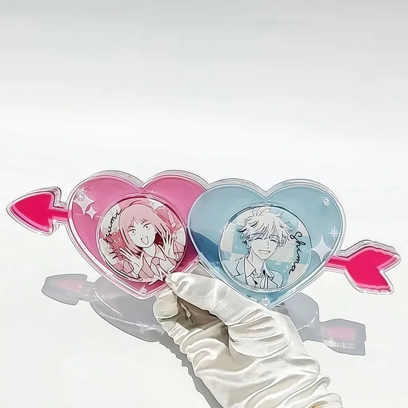 Cupid Dual‑heart 58mm Acrylic Badge Brick, Kawaii Clear Magnetic Pin Display Frame, for Anime Kpop Merch Decor & Shooting Prop