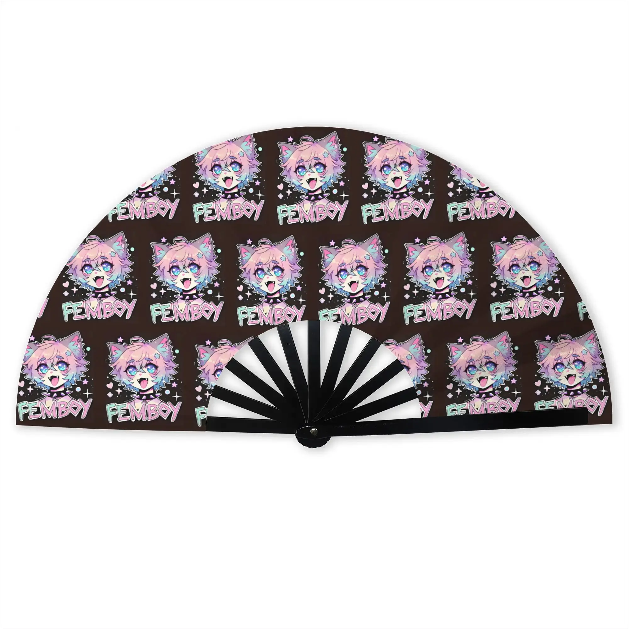 Femboy Furry Cat Portable Pocket Fan Outdoor Cartoon Folding Fan Chinese Dance Cooling Handheld Fans