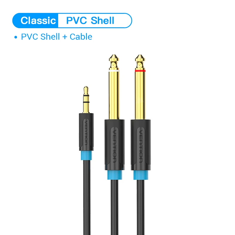 Vention 3,5 mm auf Doppel 6,5 mm TRS-Kabel AUX-Stecker Mono 6,5 Klinke auf Stereo 3,5 Klinke Audiokabel für Mixer-Verstärker 6,35 mm Adapter