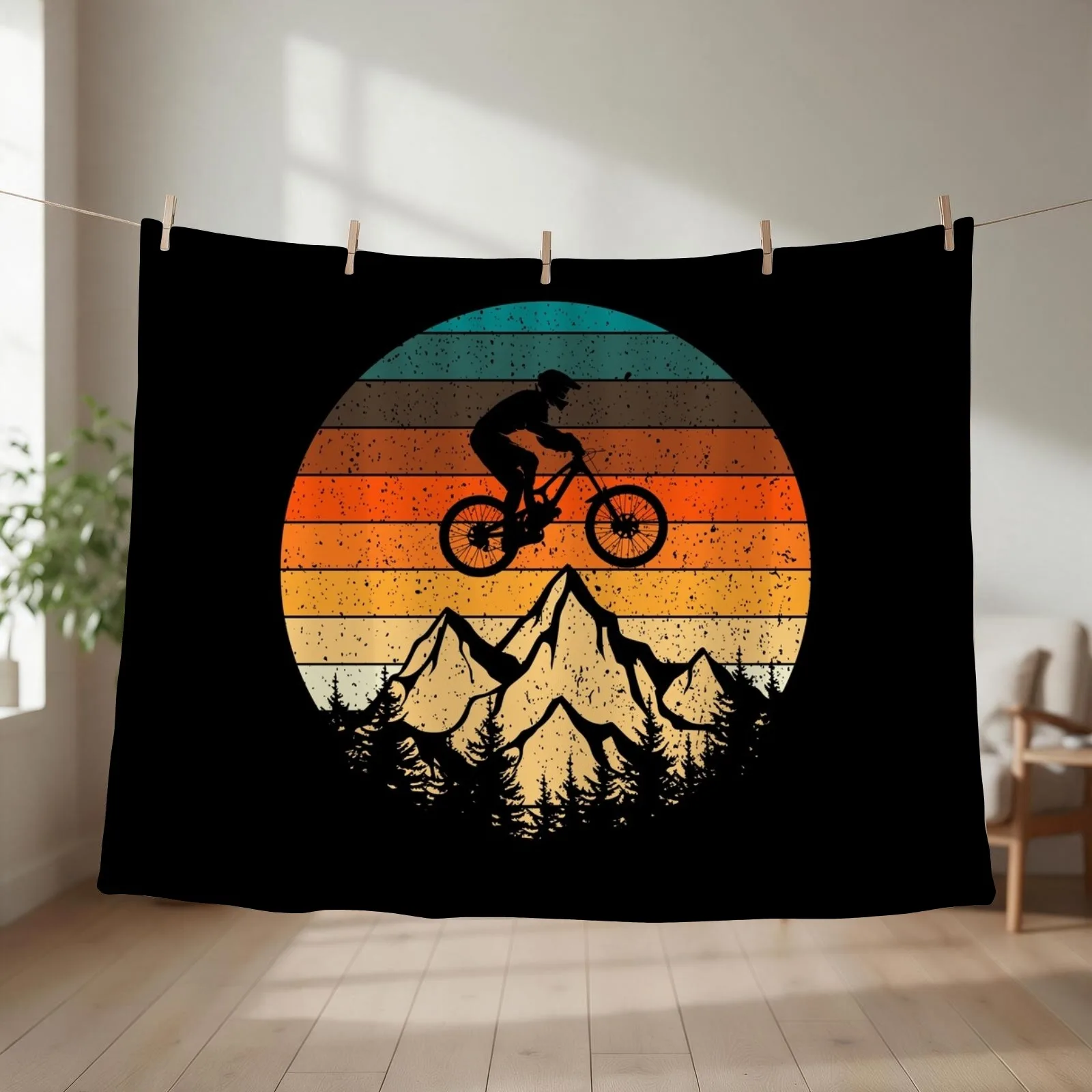 Mountainbike Downhill Retro Vintage Gift Throw Blanket Multi-Purpose Cute for winter Soft Blankets