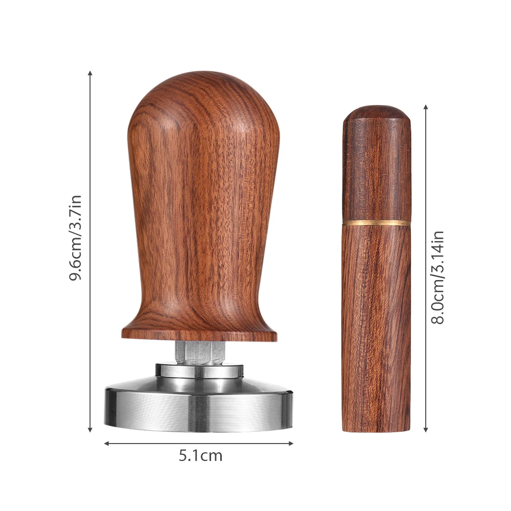 51mm  Tamper & Stirrer Set Coffee Calibrated Tamper with Spring Loaded Flat 304 Stainless Steel Base  Wooden Hand