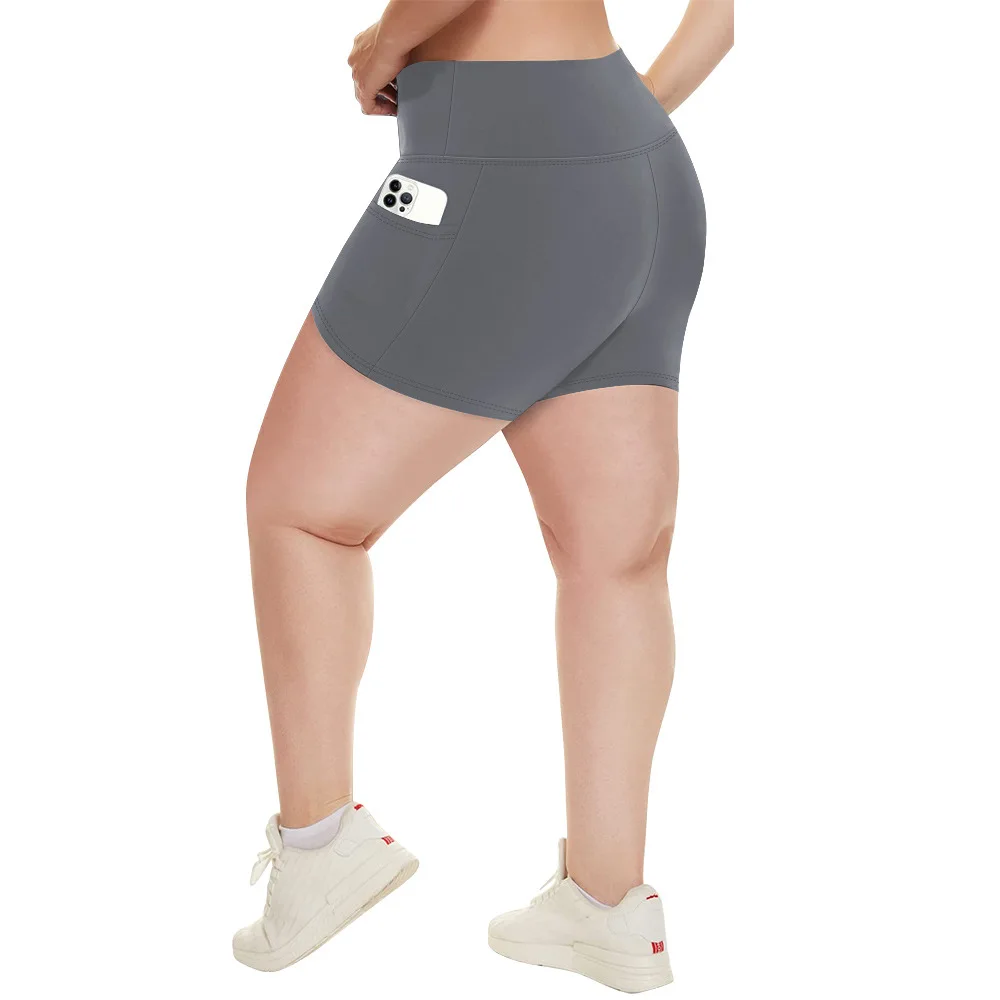 Yoga-Shorts in Übergröße für Damen, hohe Taille, Seitentasche, Workout, Laufhose, dehnbar, sportlich, Sommermode, schmale Shorts – Detail 6