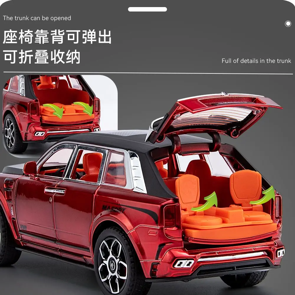 1:24 Rolls Royce Cullinan Mansory Alloy SUV Six Open Parts Four Wheel Shock Steering Light Sound Desktop Display Gift view 4