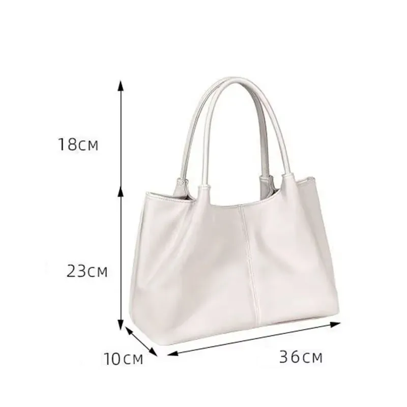 Sac fourre-tout en cuir PU souple sous les bras pour femme, sac d'école simple, grande capacité, sac à main complet pour étudiant, initié blanc, 2023