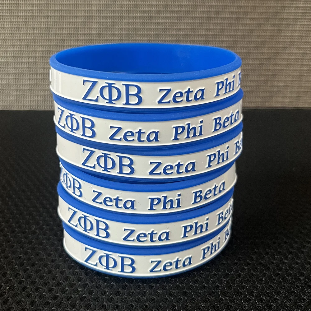 Greek Letter Zeta Phi Beta Blue White Silicone Bracelet College Group Souvenir