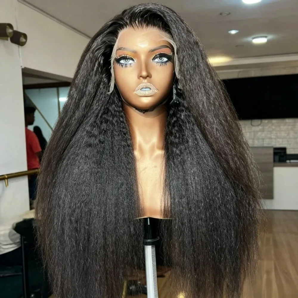 Straight Kinky Lace Front Wigs 20 22 24 Inch Glueless BlackYaiki Straight lace Frontal Wigs For Women Pre Plucked 200 Density