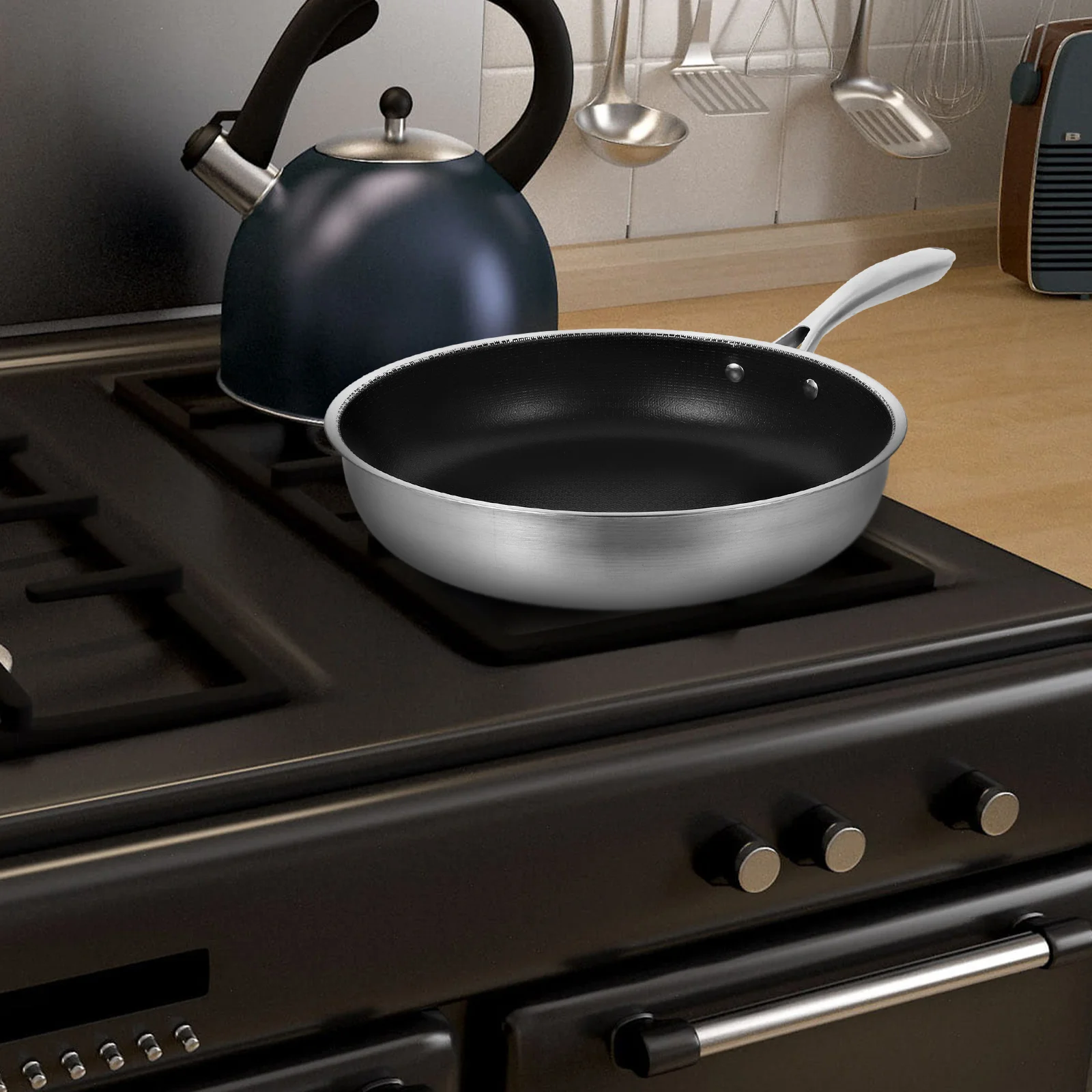 

Stainless Steel Honeycomb Frying Pan Large Non Stick Egg Steak Skillet Kitchen Cookware Scratch Resistant Nonstick Fry