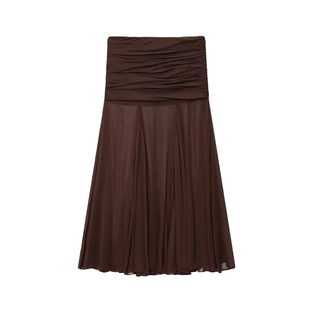 

UNIZERA Women's Translucent Folded Design Skirt Solid Color Zipper Decoration Spring/Summer New Product Casual Women's Wear