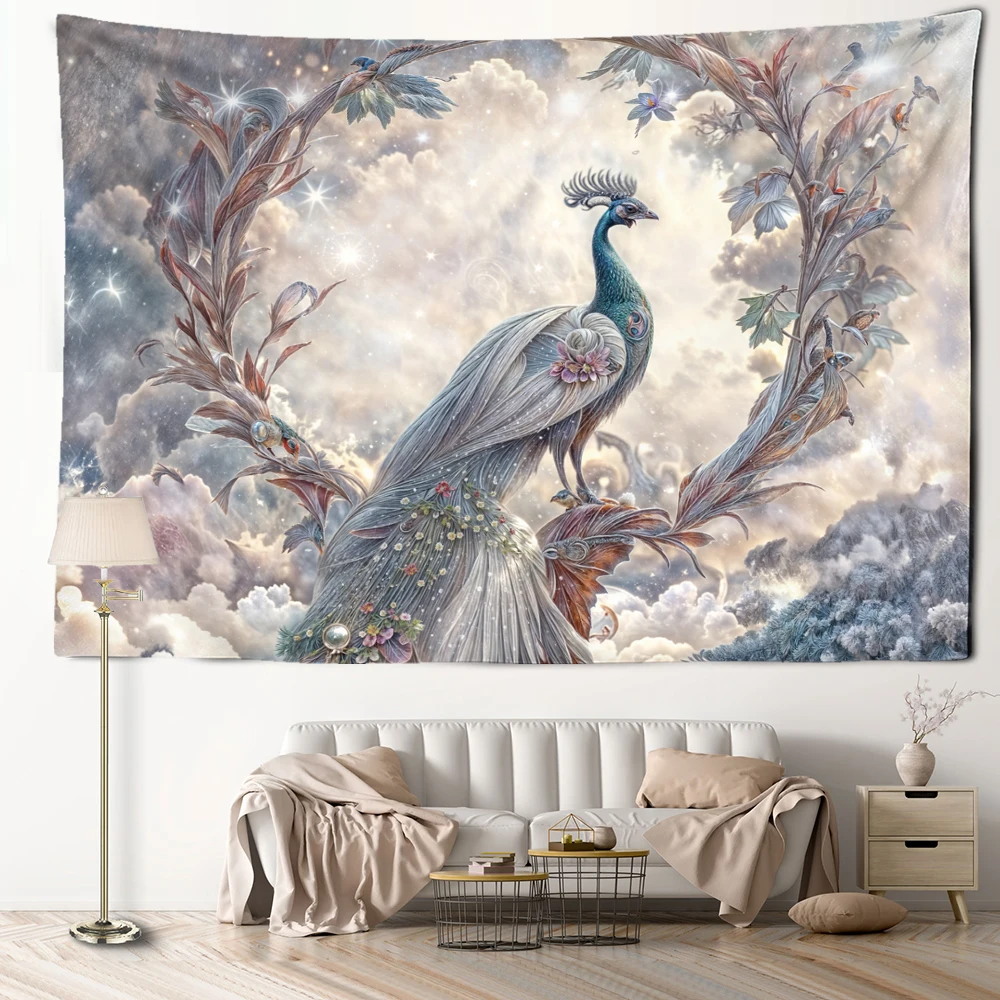 

Dreamy Cloud Peacock Tapestry Wall Hanging Simple Art Bohemian Style Cartoon Bedroom Living Room Home Decor