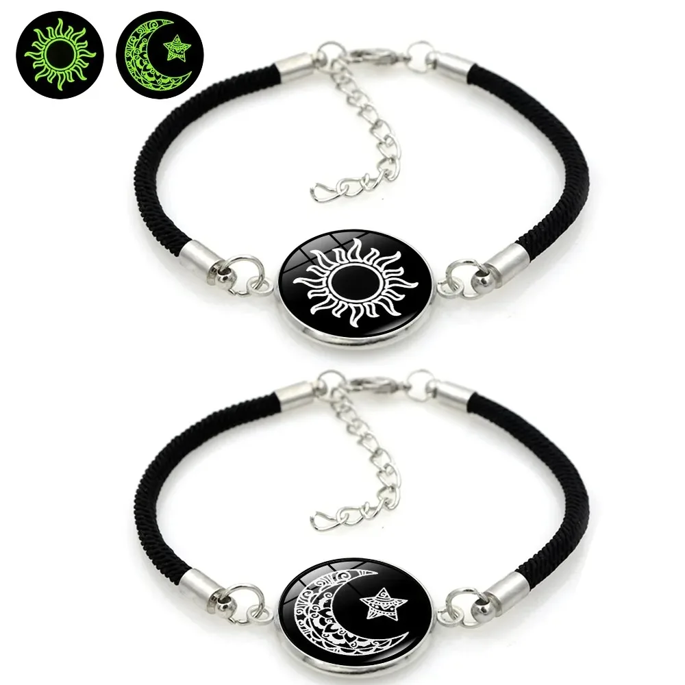 2Pcs/Set Luminous Sun Moon Rope Couple Bracelet, Lover Friendship Charm Jewelry Gift for Women Girlfriend Party