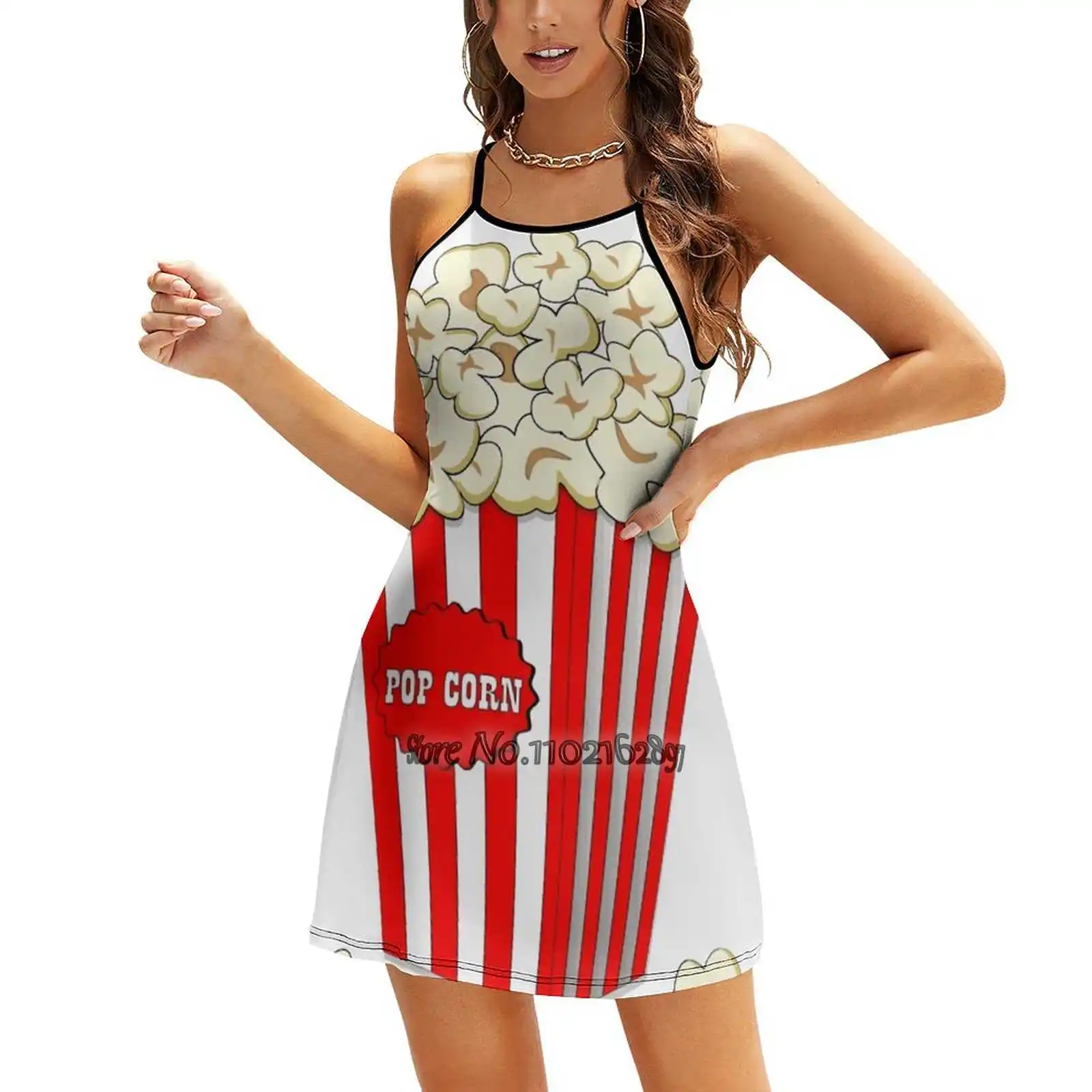 Popcorn Time Fashion Street Dress Loose V-Neck Short Sleeve Skirt Casual Party Skirt 5Xl Corn Pop Popcorn Pack Box Clipart