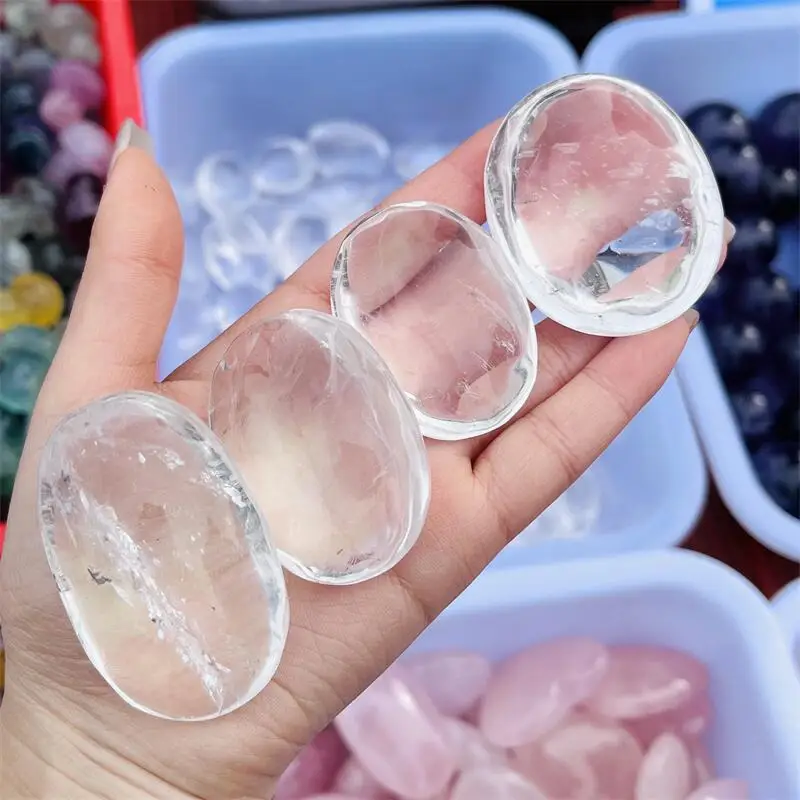 500g Natural High Quartz Clear Quartz Palm Carving Playthings Small Stones And Crystals Healing Crystal 1PCS