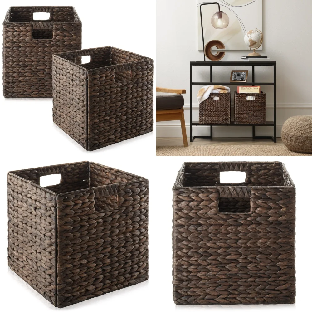 

Household Storage Baskets2 Sets Hyacinth Storage Cubes 12x12 Wicker Baskets Bin Organizer Natural Rattan Home Decor Foldable