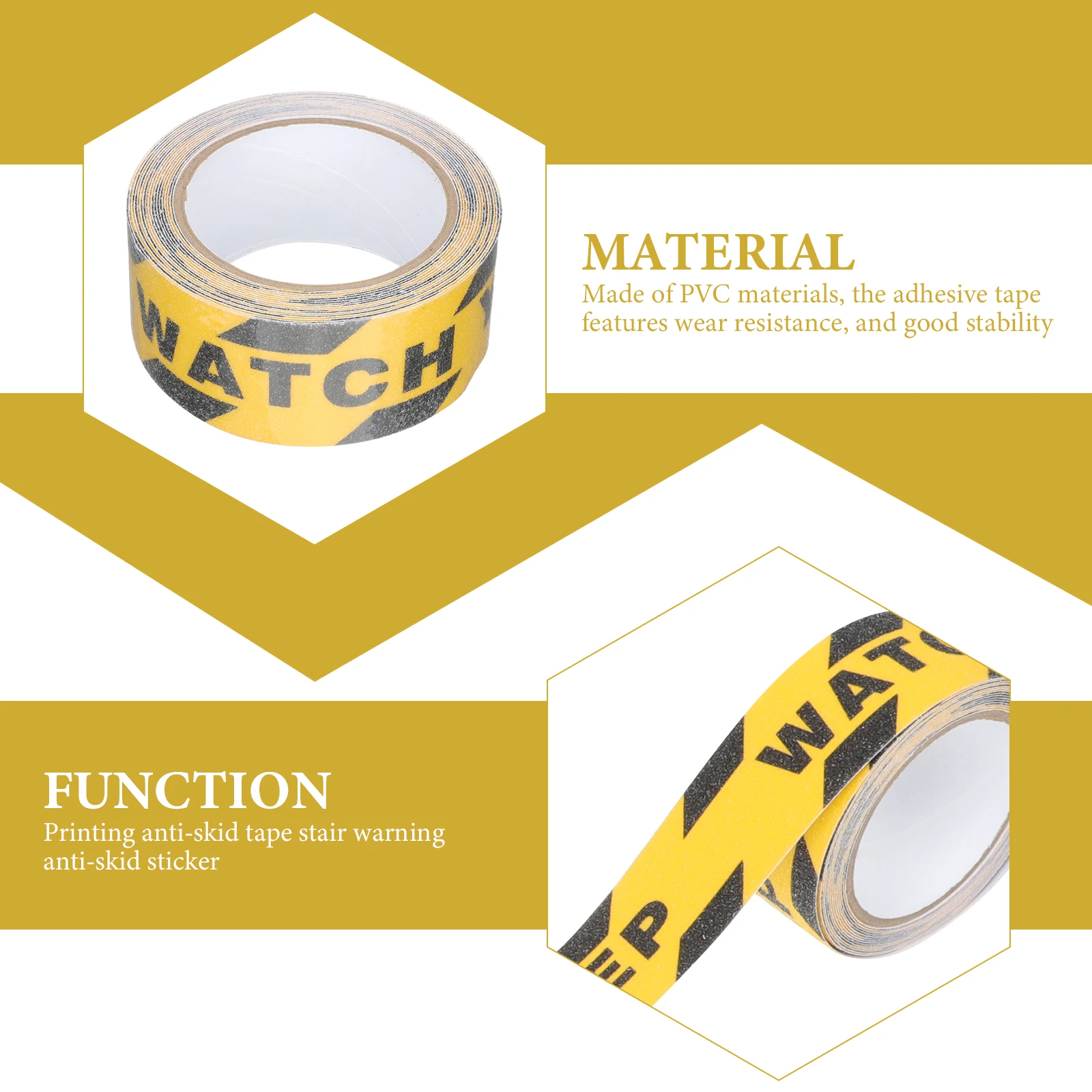 2 Rolls Non-slip Adhesive Tape Warning Signs Sticker Outdoor Step Decals Watch Your Step Floor Stickers Anti-slip Stair Tread