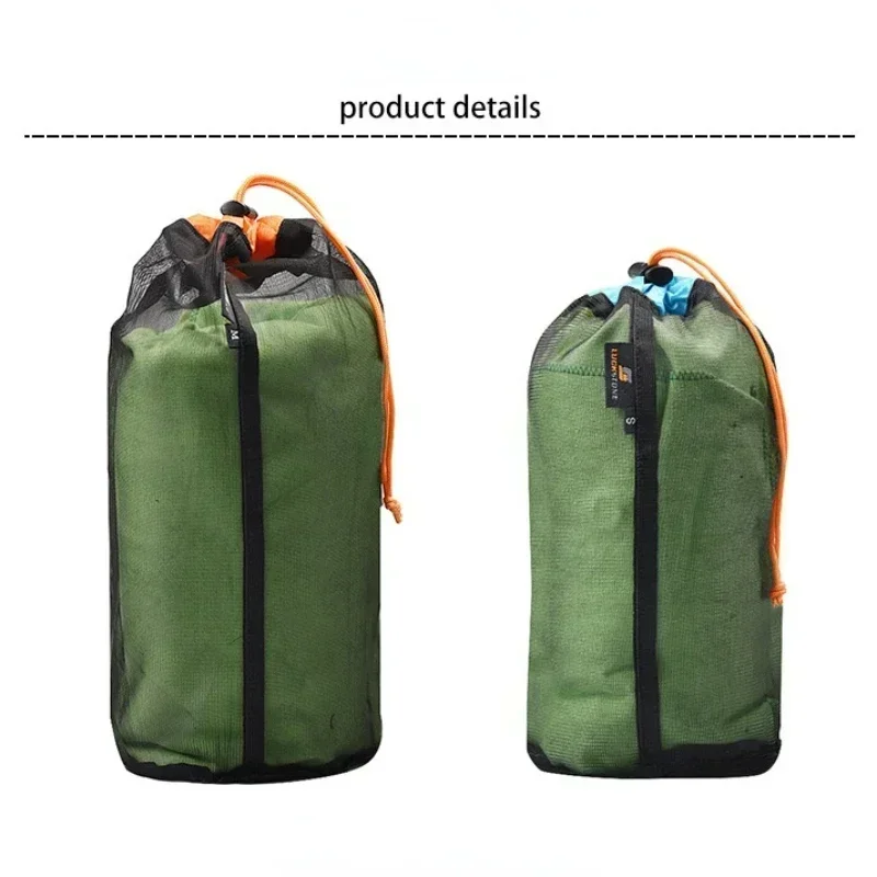 حقيبة تخزين شبكية للسفر خفيفة الوزن في الهواء الطلق برباط كيس التخييم السفر المنظم المشي لمسافات طويلة أداة الملحقات أكياس متعددة