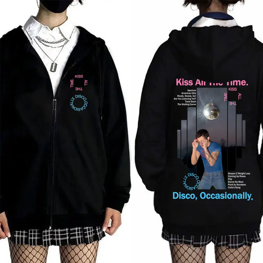 

Kiss All The Time Disco Occasionally Zipper Hoodie Men Women Fashion Pop Music Zip Up Jacket Man Fleece Cotton Zip Up Sweatshirt