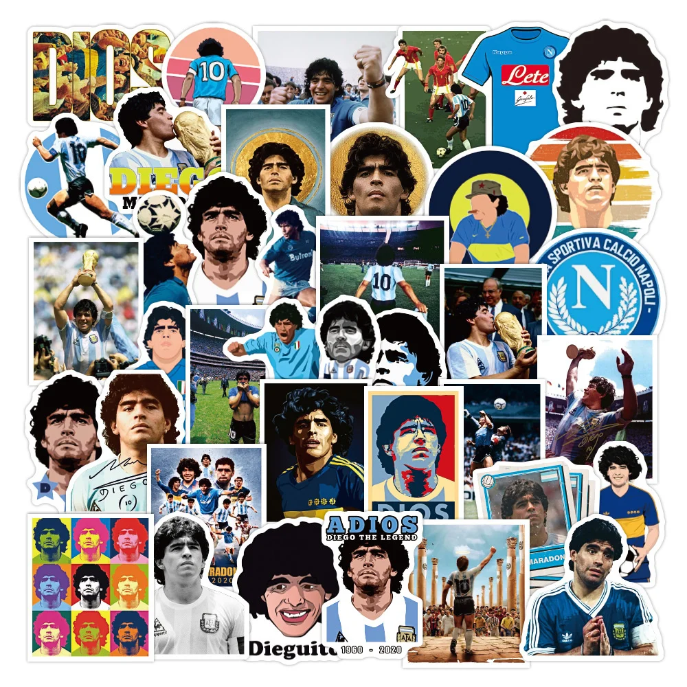 50 Uds estrella de fútbol de dibujos animados Maradona pegatina equipaje portátil IPad monopatín diario guitarra pegatina impermeable