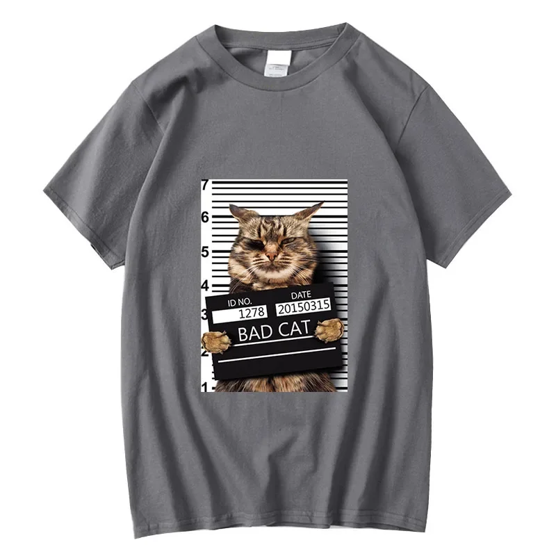 XIN YI Men\'s High Quality T-shirt 100% Cotton Funny Criminal Cat Pattern Printed Casual Cool O-neck T Shirt Loose Male Tees Tops