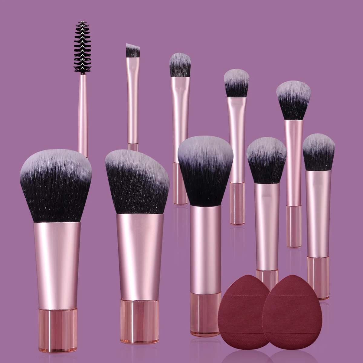 Juego de mini brochas de maquillaje multifuncionales portátiles, 10 Uds. + 2 uds., esponja de polvo para pulgar suave y no pegajosa, herramientas de belleza profesionales