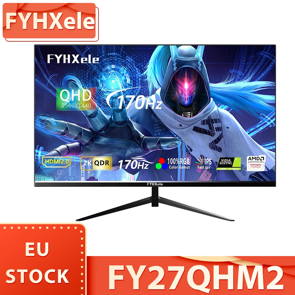 FYHXele FY27QHM2 27-inch Monitor, 2560*1440 QHD 16:9 IPS Screen, 170Hz Refresh Rate, 1ms GTG Response Time, 100% sRGB, FreeSync