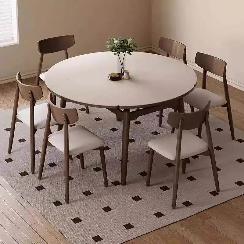 

LH modern simple small apartment household variable round table light luxury solid wood folding table