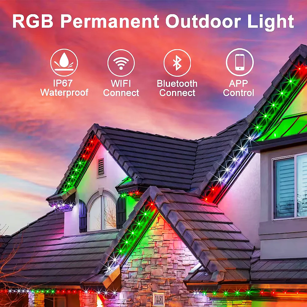 

Outdoor Eaves LED Light String Waterproof Light Bar Decoration Permanent RGB WIFI Bluetooth Voice Control 15M Home Decoration