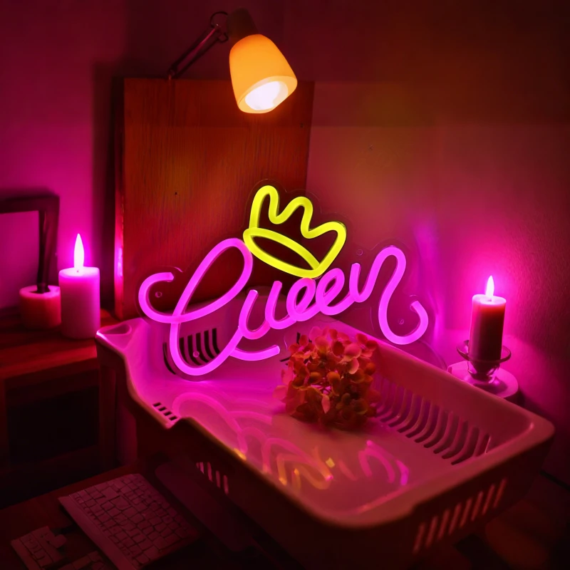 ไฟป้ายนีออน LED Queen Crown - USB ขับเคลื่อนการตกแต่งผนังสีเดียวสําหรับงานปาร์ตี้คลับสตูดิโอและร้านเสริมสวยอุทธรณ์ที่สวยงาม