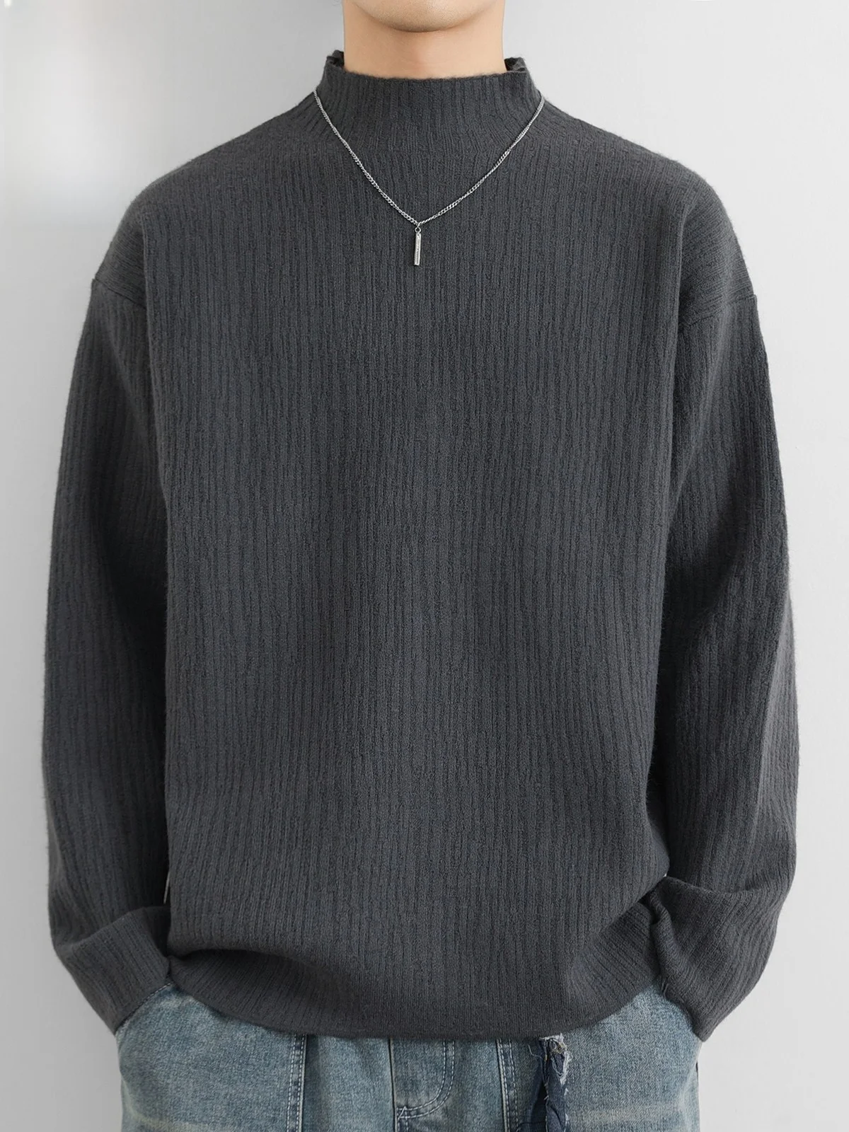 

Men's Winter round Ne Knitwear Loose Fit Color Base Layer Casual Sle Long Sve T-irt Comfortable Soft