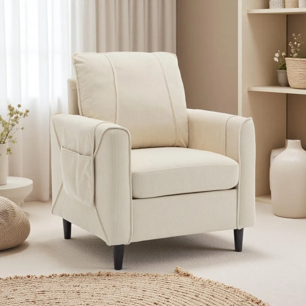 

Accent Chair, Arm Chair for Living Room, Mid-Century Modern Upholstered Reading Chair, Comfy Club Chair with Side Pockets and So
