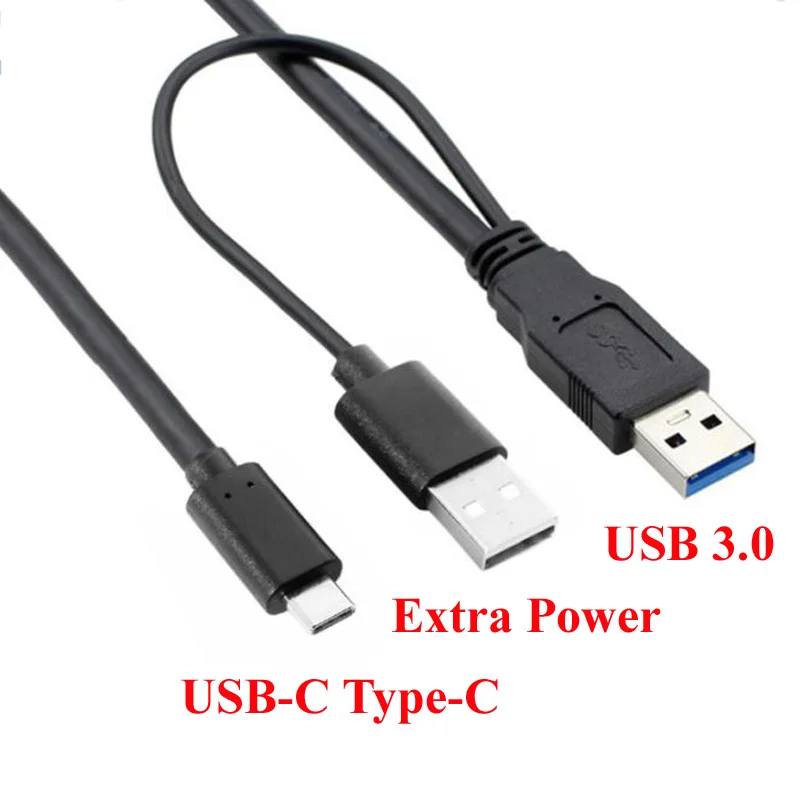 Supply Black 0.6M USB 2.0 3.0 dual USB male to Micro Mini USB A B C male portable storage device cable with power supply