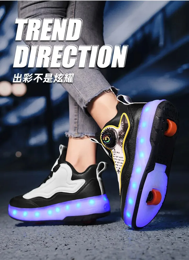 

Детская обувь с двойным колесом, светящаяся зарядка, обувь для подростков, коньки, детские кроссовки, детские подарки