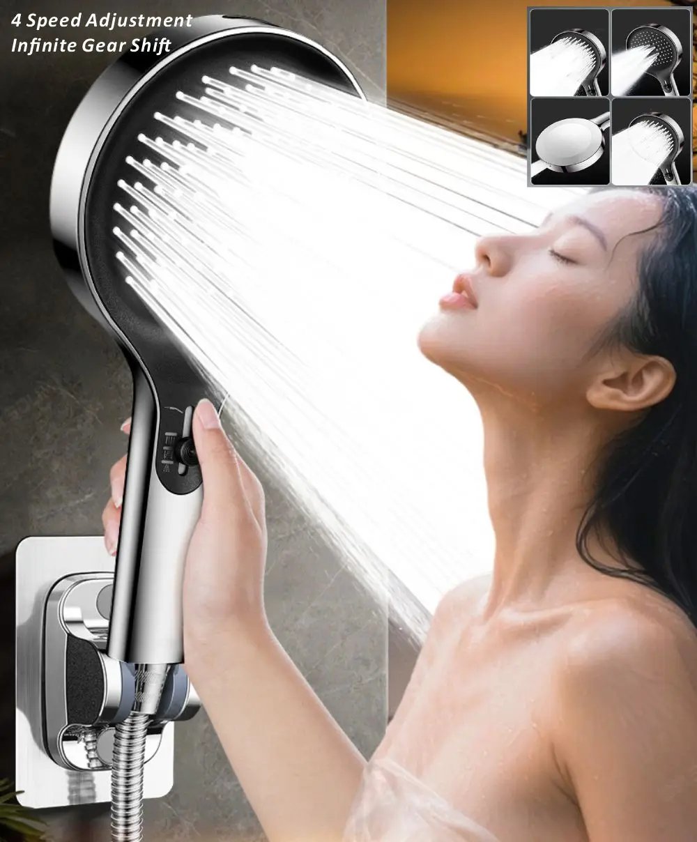 

Новый 4-режимный насадка для душа высокого давления, вода под давлением, бесконечная регулировка скорости, ручной смеситель для душа, набор аксессуаров для ванной комнаты