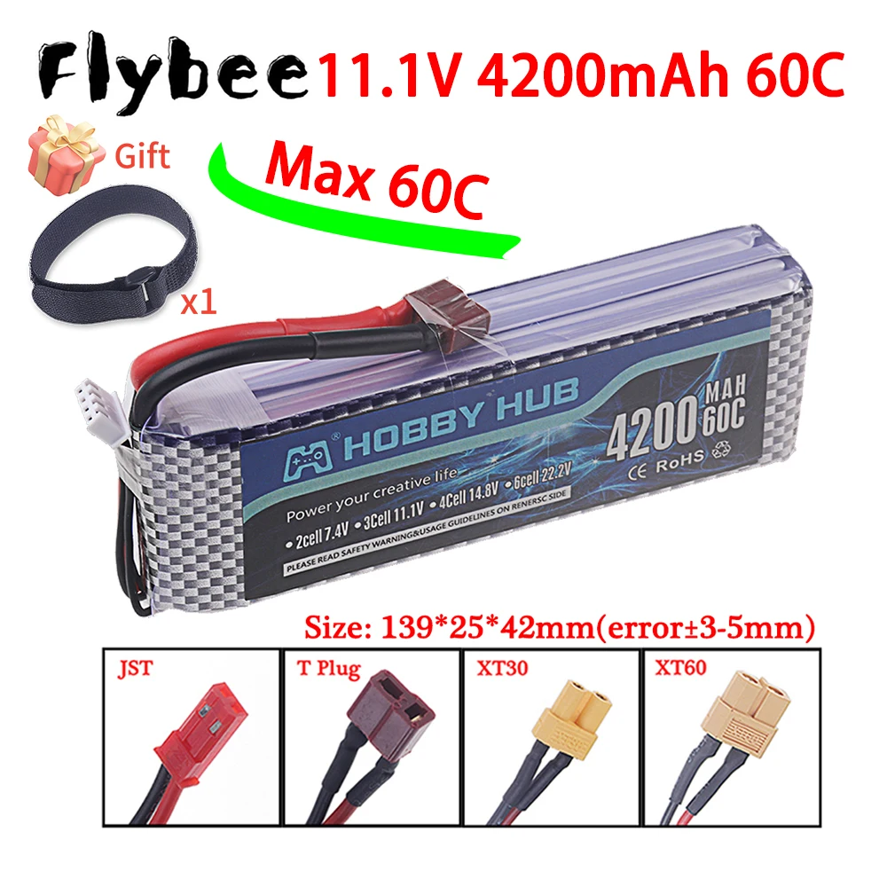

MAX 60C 11.1V 4200mAh Drones Battery For RC Helicopters Airplane RC Cars Boats Toys Parts 3s 11.1v Lipo Rechargeable Battery