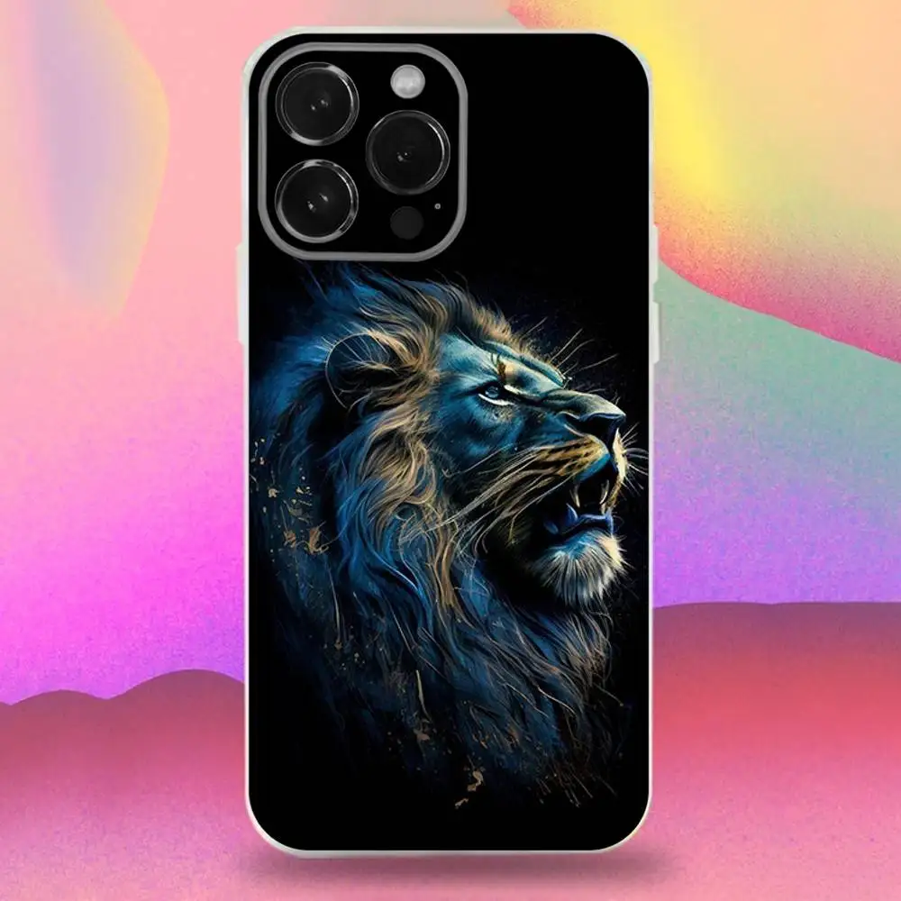 Capa de telefone Lion Alpha para iPhone 16,15,14,13,12,11 Pro,Max,Plus,X,XS,XR,SE,Mini Silicone transparente macio