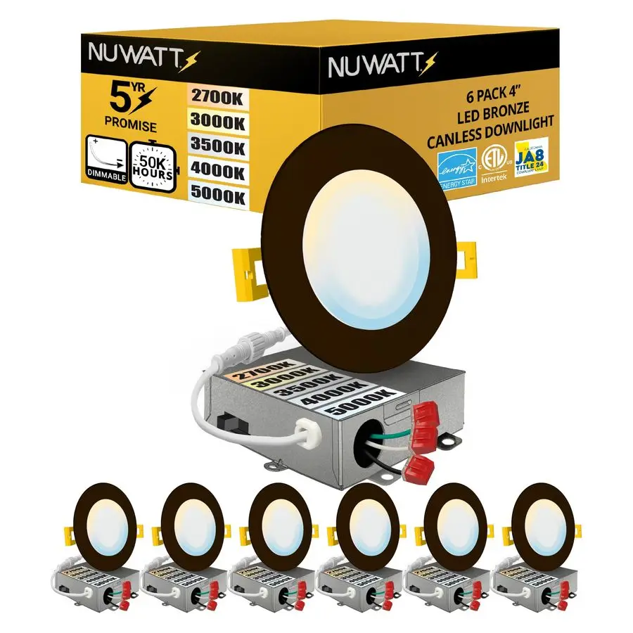 6 عبوات من إضاءة LED برونزية رفيعة للغاية مقاس 4 بوصات، 5CCT 2700K 3000K 3500K 4000K 5000K قابلة للاختيار، 630 لومن، معدل IC، Dimma #1